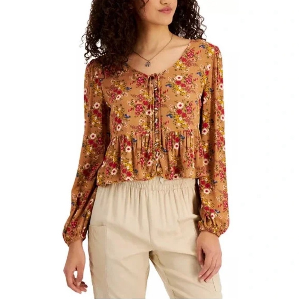 NWT Self Esteem Lace Up Peplum Blouse